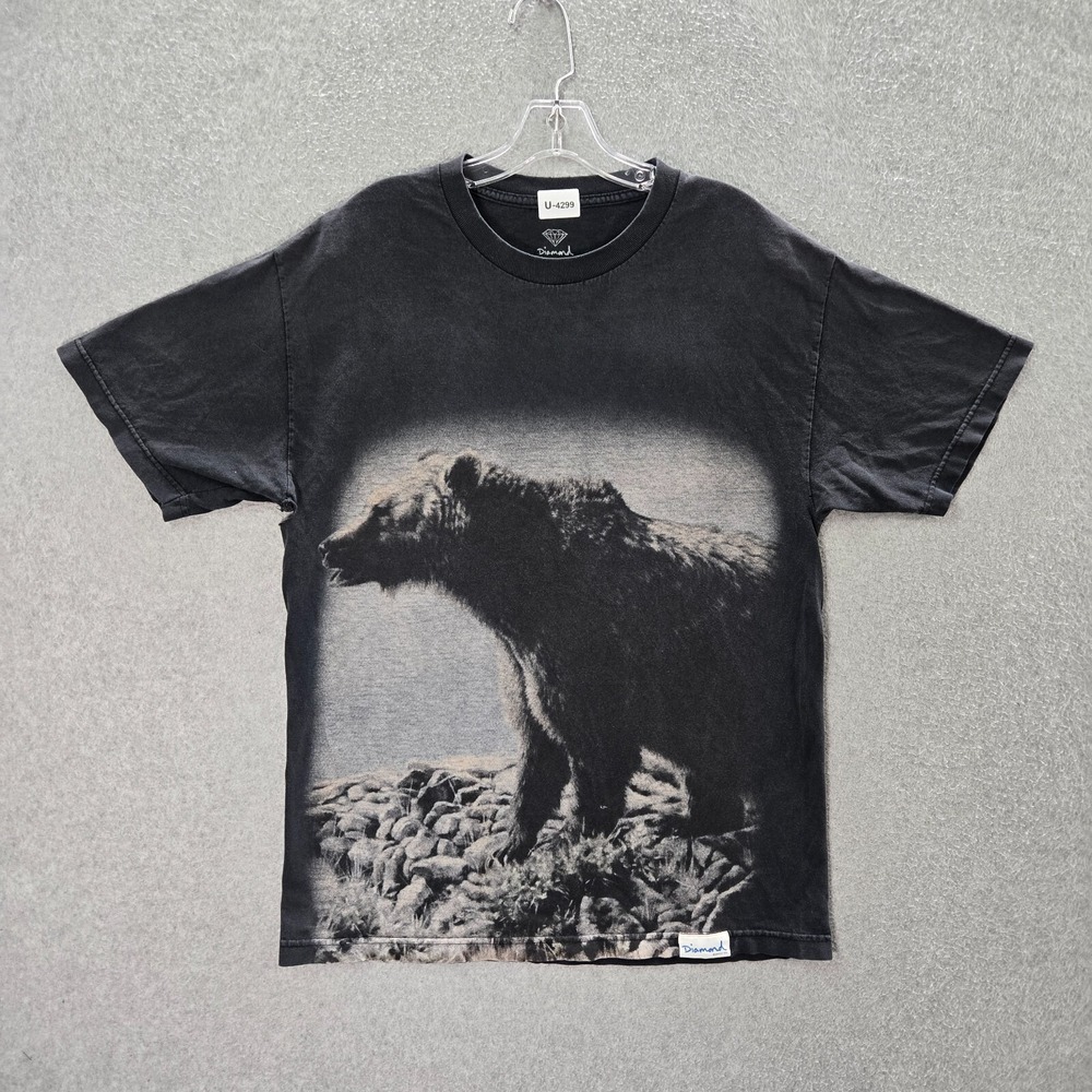 Diamond x Grizzly Men Shirt Large Black Bear Graphic Crew Neck Short Sleeve READ